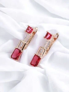 Earrings Earrings Huggie 585 Rolled Rose Gold Ruby Red Zirconia 2.8g