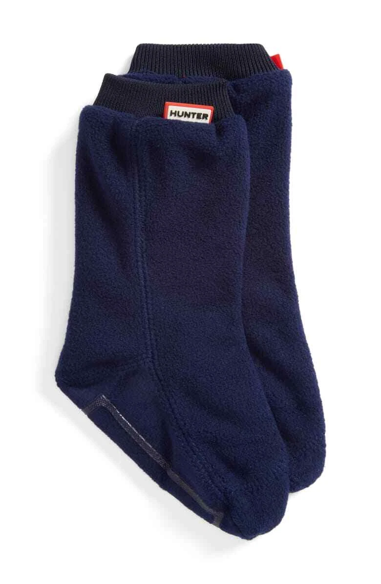 Hunter Unisex Recycled Fleece Short Boot Socks - Navy Polyfleece Socks For Wellington Boots, Left/Right Foot Design, Fold Down Cuff