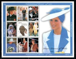 FT625 Turkmenistan 1998 XLG S/S of 9 Princess Diana at International Events MNH - Picture 1 of 1