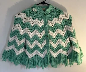 Beautiful Crochet Ponco by Mrs. Florence Ellen- Tan & White -Vintage- Youth - Picture 1 of 12