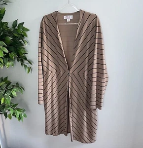 Clarity Women's Size M Cardigan Jumper Long Sleeve Brown Stripe Long Line - Picture 1 of 8