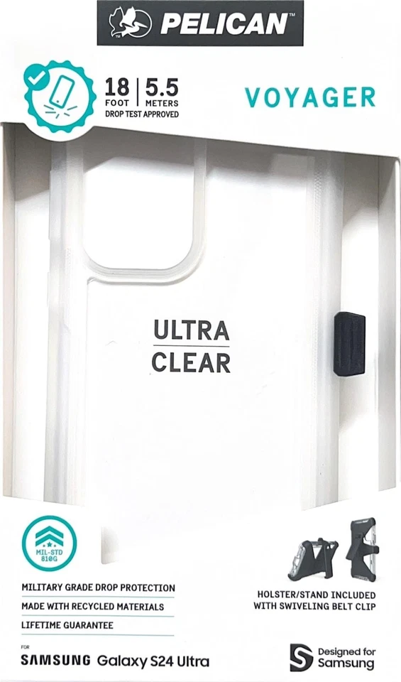 Pelican Voyager Case for Samsung Galaxy S24 Ultra Rugged- Clear (NEW)