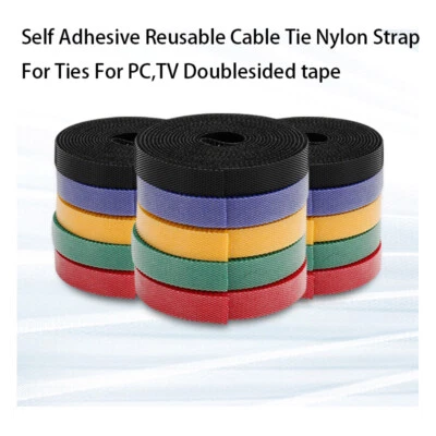 Self Adhesive Reusable Cable Tie Nylon Strap For Ties For PC,TV Doublesided tape - Image 1 of 4