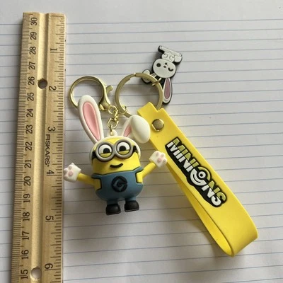 Minion In Bunny Costume Rubber & Metal Keychain  Despicable Me New! - Image 1 of 2