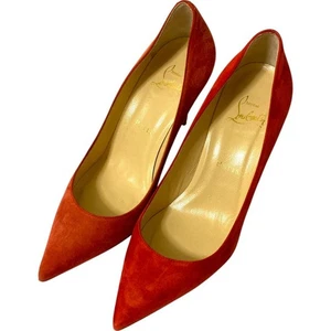 Christian Louboutin Suede Pointed Toe Heels Red EU36.5/US6.5 Pumps Auth - Picture 1 of 16