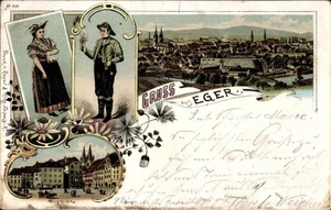 Litho Cheb Eger Region Karlsbad, Gesamtansicht, Marktplatz,... - 4683336 - Bild 1 von 2