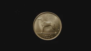 IRLAND. 6 Pence 1956 "Wolfshund Hund". KM 13a. - Bild 1 von 2