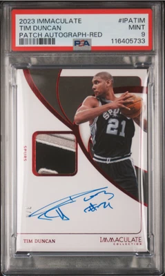 Camiseta deportiva Panini Immaculate Tim Duncan 2023 parche rojo autógrafo/8 ¡PSA 9! Foto 1 de 2
