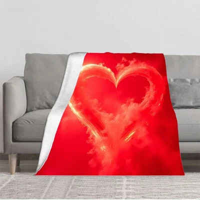 Red Flannel Blanket with Fiery Heart Design - Soft Cozy Durable for Sofa Travel  - Image 1 of 4
