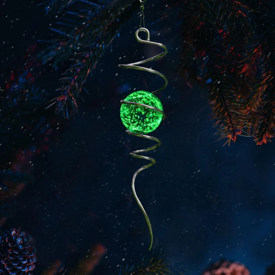 Bola de observación que brilla en la oscuridad espiral, hilandero de viento cola colgante decoración exterior Foto 1 de 4