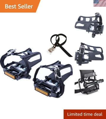 Durable Adjustable Bike Pedals with Toe Clips & Triple-Safety Assurance System - Image 1 of 4