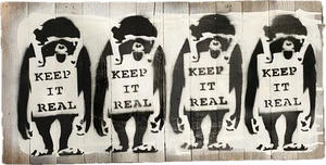 Banksy Graffiti Art Pop Art Monkey Wood Panel Painting - Picture 1 of 5