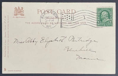 Bar Harbor, Maine Post Card, mailed Mar 30, 1907, addressed to Bluehill, ME - Image 1 of 2