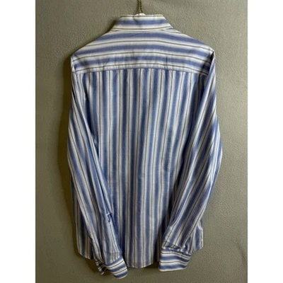 Camisa social masculina Versace Collection listrada média manga longa azul/branco - Imagem 1 de 4