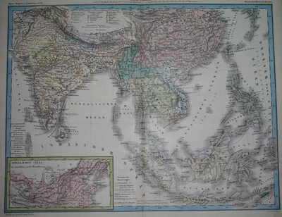 1876 ORIGINAL MAP INDIA INDONESIA PHILIPPINES CHINA THAILAND VIETNAM MALAYSIA - Image 1 of 4