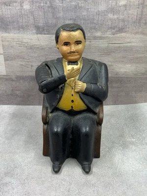 Vintage Reproduction Cast Iron  Tammany Machenical Bank Man Book Of Knowledge - Image 1 of 4