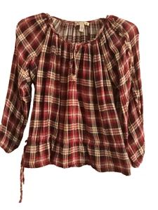 American Rag Cie Tunika Top Gr. Small kariert Flanell burgunderrot 3/4 Arm - Bild 1 von 3