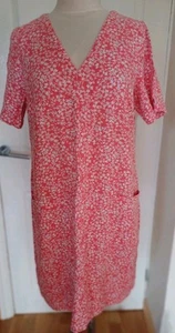 M&S COLLECTION Coral Pink LINEN Short Sleeve DITSY Floral SUMMER Shift DRESS 14 - Picture 1 of 5