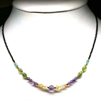 925 Silver Purple Amethyst, Citrine, Peridot, Aquamarine, Spinel..Necklace 19 in - Image 1 of 4