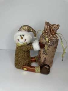 CHRISTMAS SNOWMAN WINE BOTTLE HOLDER BAG 9 INCHES TALL ROSE GOLD - Picture 1 of 8