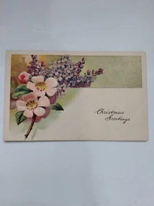 Weihnachtsgrüße geprägte Blume Floral Flieder Postkarte Vintage 1927 Tub15 - Bild 1 von 2