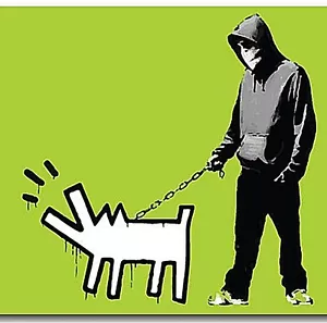 Banksy Sudadera con Capucha Hombre Y Perro Bebidas Alfombra / Montaña Montaña Montaña Corriente (2f) - Imagen 1 de 1