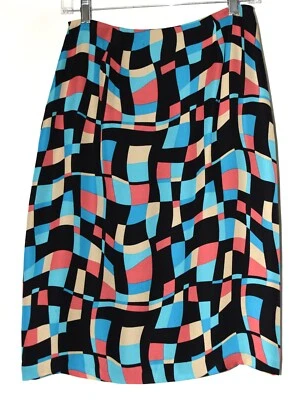 INC International Concepts Silk Chiffon Multicolor Checks Straight Skirt Size 4 - Imagem 1 de 4