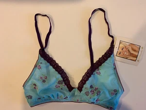 Vintage Pamela Anderson transparenter BH aqua geblümt mit braunem Besatz 34C mit Etikett - Bild 1 von 8