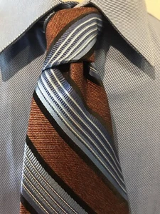 Robert Talbott Carmel Tie Brown Blue Diag Stripe Very Nice - Picture 1 of 6