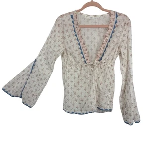 Top túnica Kerry Cassill manga acampanada talla M/L cuello en V profundo corbata imperio boho - Imagen 1 de 14