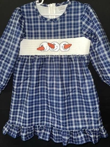 NEW Honeybean Smocked Snowman  Dress Navy SZ 5 - Picture 1 of 5