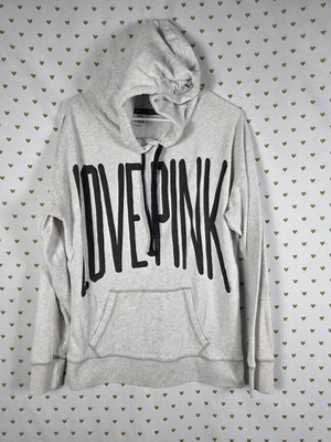 Victorias Secret Rosa LOVE Gris Sudadera con Capucha Suéter Chaqueta Y2k PEQUEÑA Vellón Foto 1 de 4