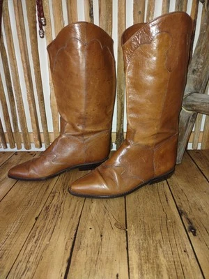 Vintage Nine West camel tan brown flat heel Western Cowboy Boot line dancing 7.5 - Image 1 of 4