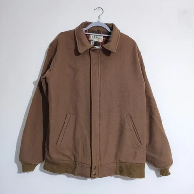 L L Bean Wool Camel Vintage Bomber Jacket Mens Large Brown Vintage USA Made Coat - Image 1 of 4
