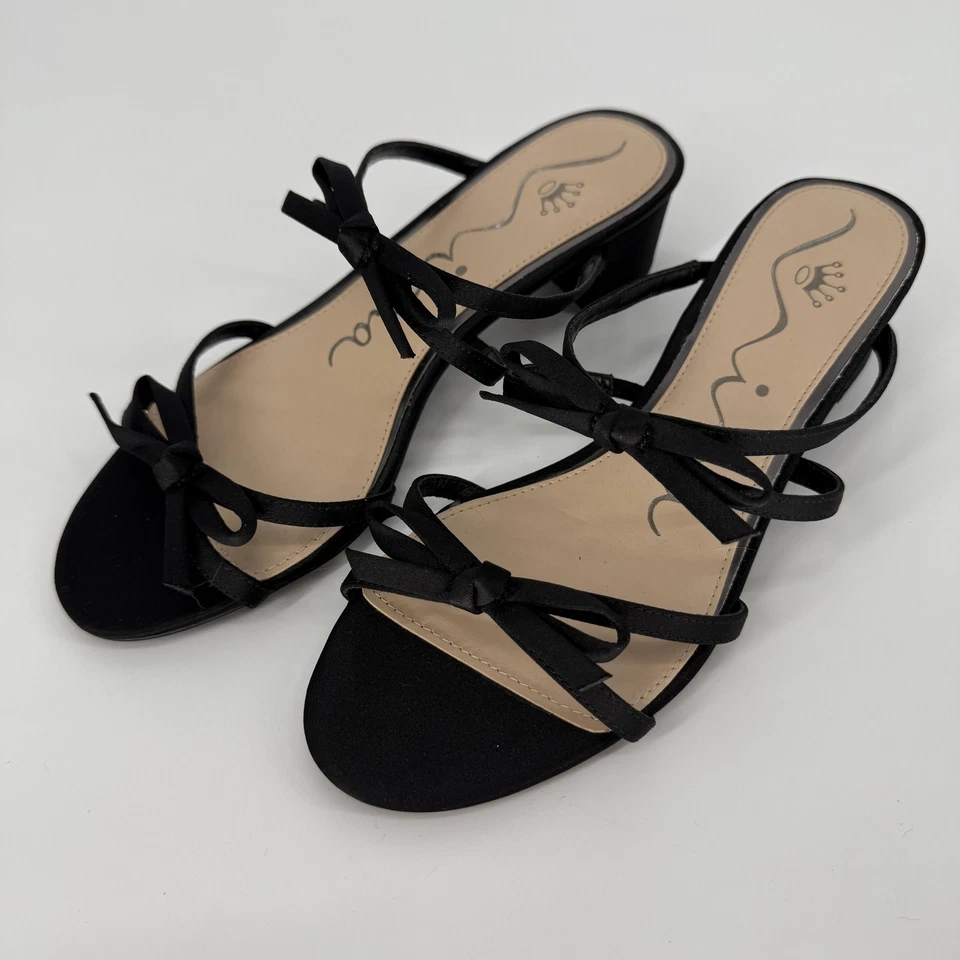 Zapatos Nina para mujer talla 7 negros con tiras con lazo sandalias de vestir tacón bajo mula EU37 Foto 1 de 4