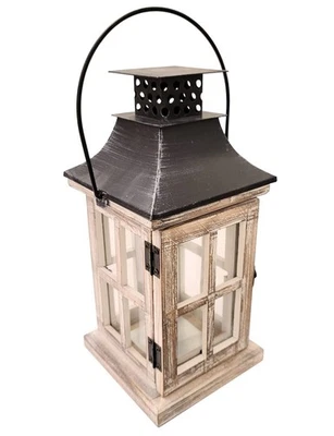 Vintage Wooden Decorative Lantern Candle Holder Rustic Farmhouse Wedding - Image 1 of 4