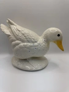 Porcelain Standing Duck Figurine, White w/Blue Speckles, Orange Bill - Picture 1 of 7