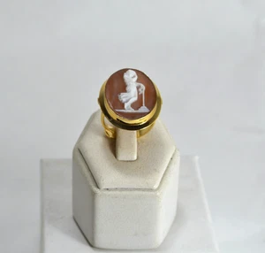 ANELLO ARGENTO 925 DORATO CAMMEO IN SARDONICO REGOLABILE AGNK 042R - Foto 1 di 3