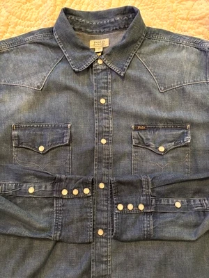 Ralph Lauren Polo Denim Supply Sportsman Cowboy Western Aztec Snap Jean Shirt 1X - Image 1 of 4