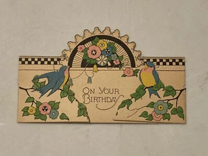 Vintage 1911 Birthday Greeting Card Die-Cut Embossed Blue Birds & Flowers RARE - Picture 1 of 3