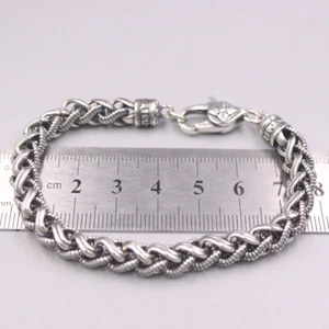 New Arrival Real 925 Sterling Silver Thick Wheat Link Chain Bracelet 7.48inch - Picture 1 of 7