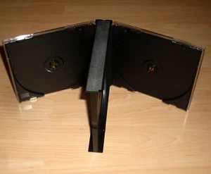 CD Hülle durchsichtig 24mm 2,4 schwarz f.3 CDs DVDs 3fach 3-fach aufklappbar Neu - Afbeelding 1 van 4