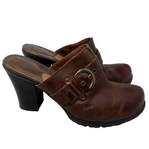 Born BOC Y2K Leather Chunky Heel Mule Clog Shoes Buckle Brown Women's Size 8/39