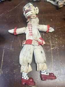 Vintage 1930s Wooden 18” Clown Hand Puppet RARE Marionette