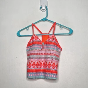Zero poseur Tankini Top Girls Size 14 Bikini Neon Coral Patterned Pink - Picture 1 of 4