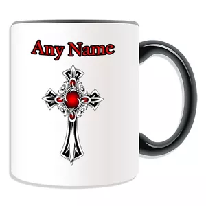 Personalised Gift Red Fancy Cross Mug Money Box Cup Godfather Godmother Baby God - Picture 1 of 21