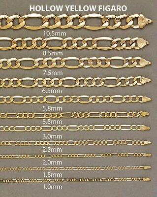 Genuine 18K Yellow Gold Filled Italian Figaro Chain Necklace, Many Width/Length - Image 1 of 4