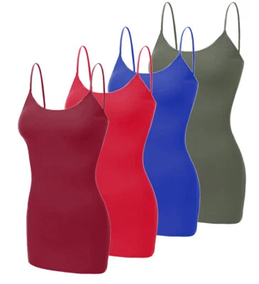 [Paquete de 4] Camisola Larga Camisola Camisetas sin Mangas Algodón Básicas Cami Prendas para el torso con Correas S ~ 3XL Foto 1 de 4