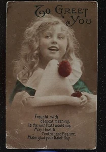 (GB-8084)GB 1922 Postal Vintage "PARA SALUDARTE" NIÑA CON SOMBRERO NATAL (SG 418) - Imagen 1 de 2