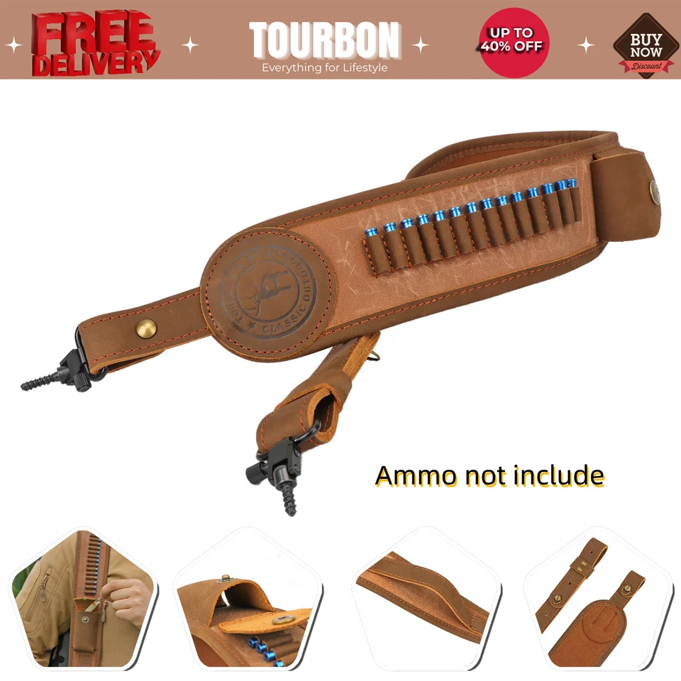 Tourbon Canvas Leather Rifle Sling Gun Carry Strap .22LR Ammo Holder HA1304CA-22